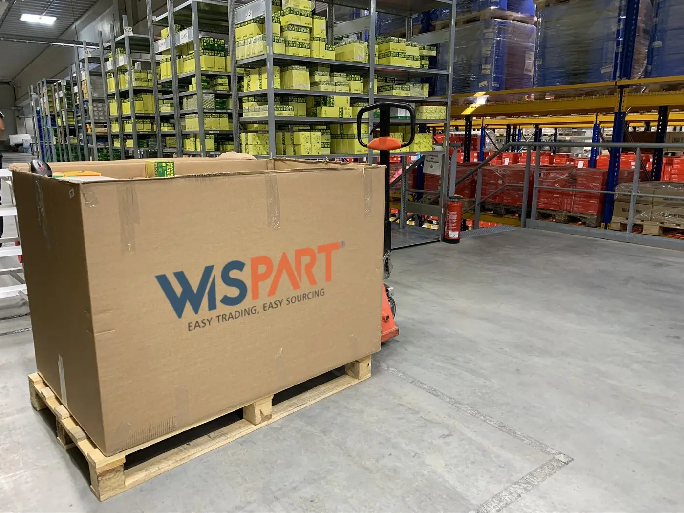 A consolidated Wispart pallet ready for dispatch